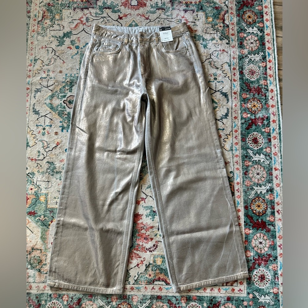 Gold Foil Jeans Wide Leg